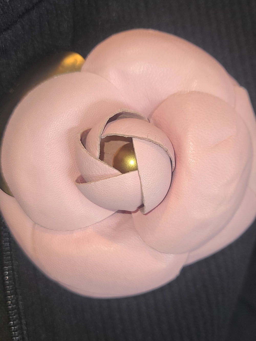CHANEL Blush Pink Camellia Brooch with Gold-Tone Detail - Picture 3 of 8